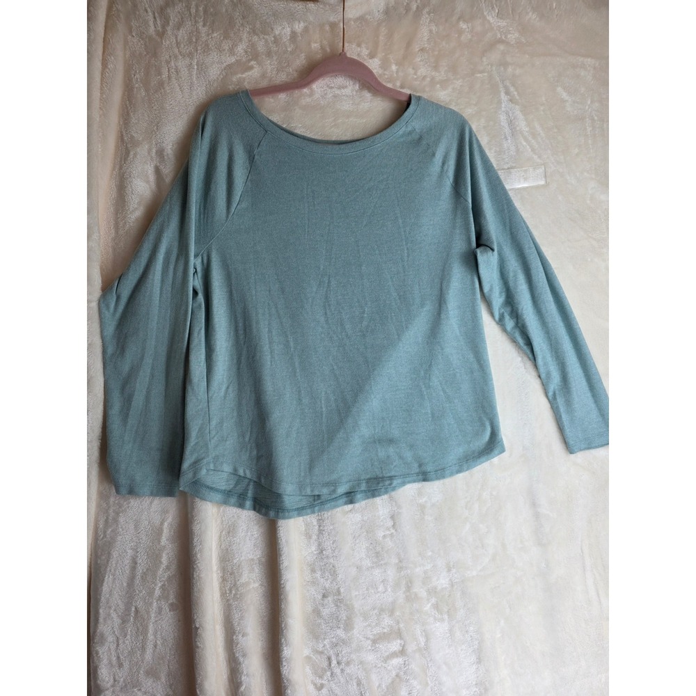St Johns Bay Womens XL Long Sleeve Top Tunic Blue Heather Crew Neck Casual Shirt